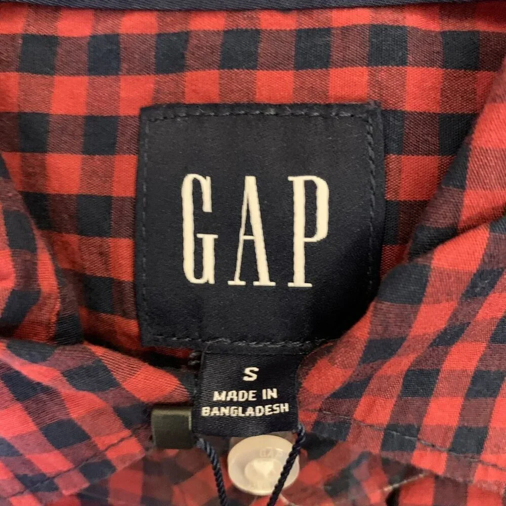 Gap Mens Long Sleeves Poplin Button Up Stretch Plaid Shirt Size S NWT $49